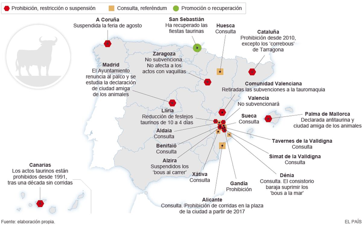 El mapa de la tauromaquia en España Politica EL PAÍS