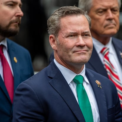 FILE - Rep. Michael Waltz, R-Fla., speaks outside the hush money criminal case of former president Donald Trump in New York, May 16, 2024. President-elect Donald Trump’s choice for defense secretary is still up in the air, but it’s a sure bet he will look to pick a loyalist following his tumultuous first term. (AP Photo/Ted Shaffrey, File)