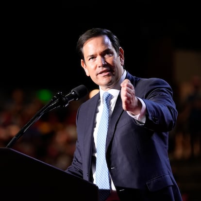 Sen. Marco Rubio, R-Fla., speaks before Republican presidential nominee former President Donald Trump at a campaign rally at Mullett Arena, Thursday, Oct. 24, 2024, in Tempe, Ariz. (AP Photo/Alex Brandon)