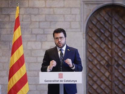 El presidente de la Generalitat, Pere Aragonès, en el Palau de la Generalitat, este jueves.