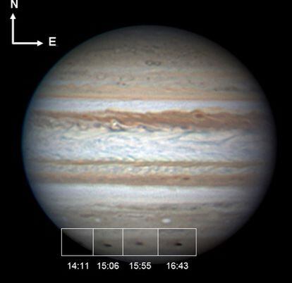 Secuencia del impacto en Júpiter de un cometa o asteroide el 19 de julio de 2009.