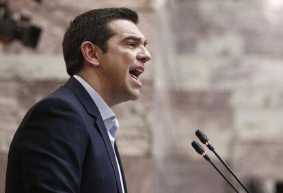 El primer ministre grec, Alexis Tsipras, aquest dimarts al Parlament hel·lè.
