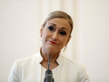 La expresidenta madrileña ha comparecido esta tarde como imputada ante la magistrada que investiga su título en la Universidad Rey Juan Carlos