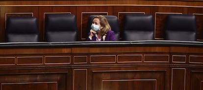 La vicepresidenta Nadia Calviño durante una sesión en el Congreso, el 17 de diciembre de 2020.