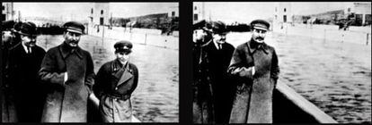 Fotografía original de Stalin con Yezhov a su izquierda. A la derecha, al versión censurada.
