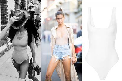 La presencia del body en las fotos de street-style está asegurada. A la izda., imagen icónica de Cher en Beverly Hills; en el medio, Sara Sampaio; a la dcha., maillot de Alix (145 €).
