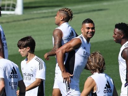 Casemiro, este viernes en el entrenamiento del Real Madrid en Valdebebas.