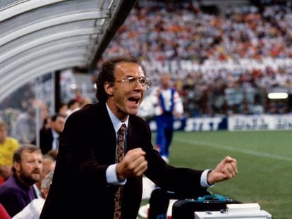 West Germany coach Franz Beckenbauer celebrates his team's second goal  (Photo by Peter Robinson - PA Images via Getty Images)