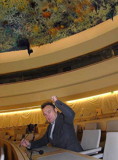 El artista Miquel Barceló, ayer en la sede de la ONU en Ginebra.
