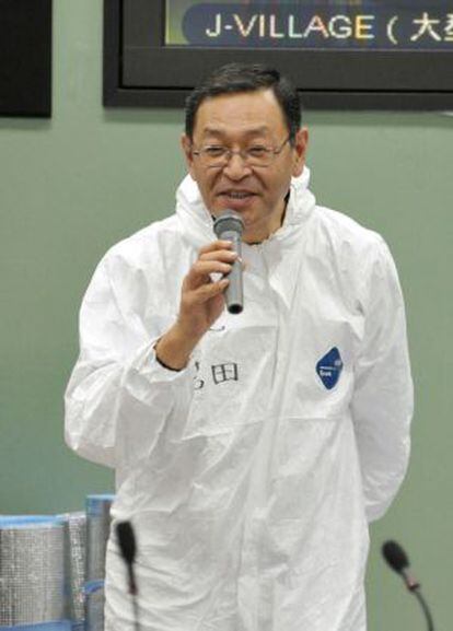 Masao Yoshida en una conferencia de prensa, durante la crisis  de la central nuclear de Fukushima en 2011.