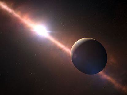 Ilustraci&oacute;n del joven planeta gigante en &oacute;rbita de la estrella Beta Pictoris. 