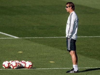 Julen Lopetegui, durante el último entrenamiento del Real Madrid en Valdebebas.
