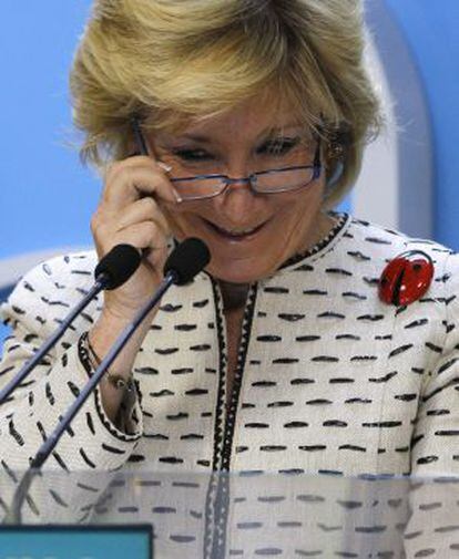 Esperanza Aguirre, durante la rueda de prensa.