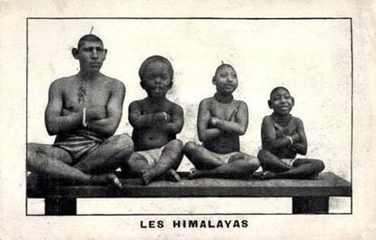 Imagen publicitaria de la tribu Himalaya, vendida como una especie entre el hombre y el mono.