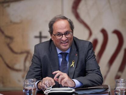 El presidente de la Generalitat, Quim Torra, en una reunión del gobierno catalán.