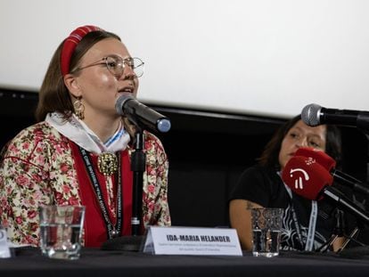 Ida-Maria Helander, activista por los derechos de la comunidad indígena Sami, en Bilbao, durante el Festival Internacional de Cine Invisible 'Film Sozialak', el pasado octubre.