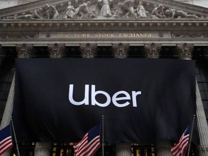 Anuncio de la OPV de Uber en la Bolsa de Nueva York.