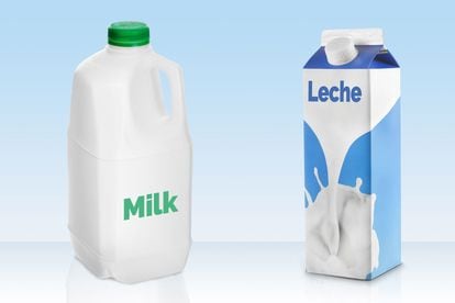 Un botella de plástico, formato en el que se comercializa la leche en el Reino Unido, y un brik.
