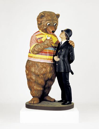 'Bear and Policeman', 1988. Polychromed wood, 215.9 x 109.2 x 94 cm