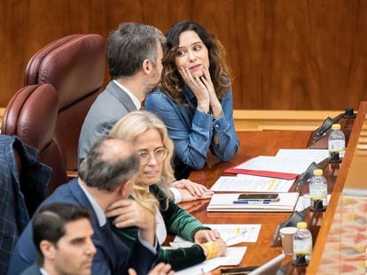 Isabel Díaz Ayuso, en el pleno de la Asamblea de Madrid de este jueves.