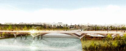 Imagen virtual del nuevo puente Mulay el Hassan sobre el río Bu-Regreg del arquitecto e ingeniero francés Marc Mimram, entre Rabat y Salé.