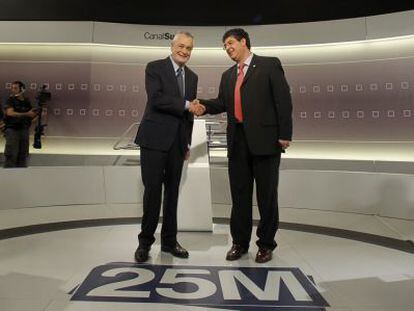 Gri&ntilde;&aacute;n (izquierda) y Diego Valderas, en el debate de Canal Sur.