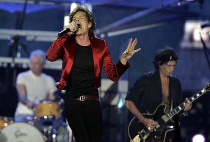 Mick Jagger dei Rolling Stones durante un concerto a Buenos Aires.