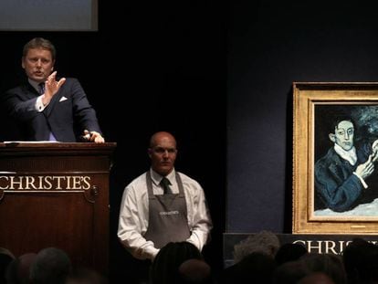 Subasta en Christie's del cuadro de Pablo Picasso 'Retrato de Ángel Fernández de Soto' (el bebedor de absenta)'.