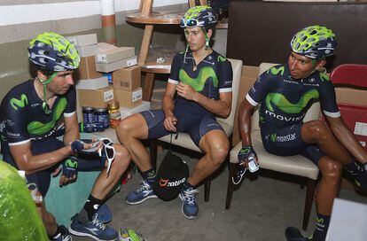Ventoso, Malori y Nairo Quintana, de izquierda a derecha, en Argentina, antes del Tour de San Luis.