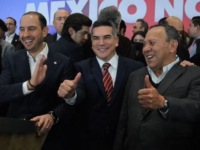 Alejandro Moreno, Marko Cortés y Jesús Zambrano en enero de 2023.