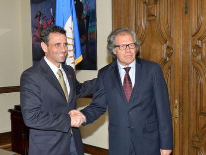 Henrique Capriles y Luis Almagro en su reuni&oacute;n en la OEA