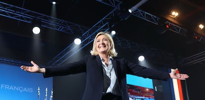 Marine Le Pen, el jueves, en un acto de campaña en Arras, en el norte de Francia.