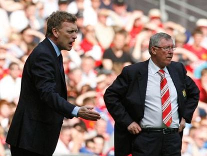 Moyes y Ferguson, en un Everton-United de 2009. 