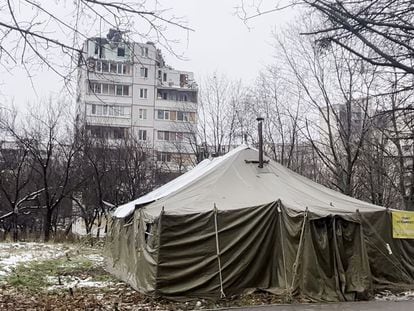 En la imagen, un punto seguro en el barrio de Saltivka, en Járkov, de los 4.300 desplegados por todo el país.
