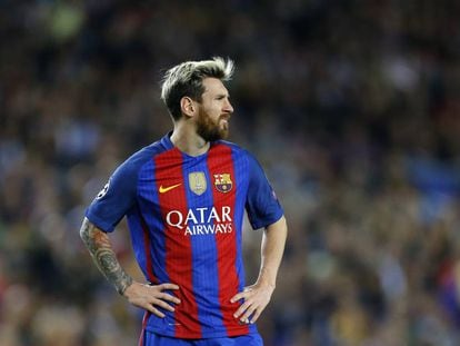 Messi en el Camp Nou durante el partido contra el Manchester City. 