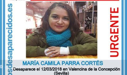 María Camila Parra Cortés, cuya desaparición investigó la Guardia Civil.