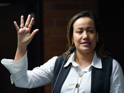 Carolina Corcho, exministra de salud, durante una rueda de prensa en Bogotá, el 16 de septiembre de 2022.