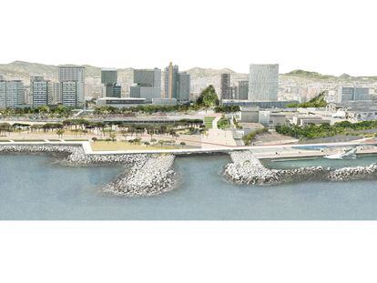 El futuro parque y paseo en el litoral de Barcelona, entre la Mar Bella y el Fòrum, en una imagen virtual a la altura de la rambla de Prim.