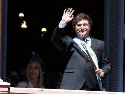 El presidente Javier Milei, el día de su asunción, en la Casa Rosada.