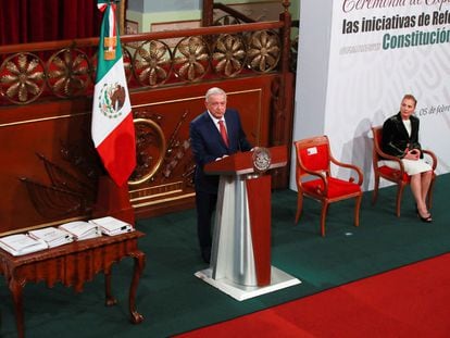 López Obrador en Palacio Nacional, este lunes.
