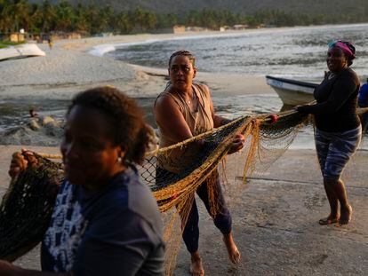 Pescadoras trabajan en la costa de Chuao, Venezuela, el 8 de junio 2023.