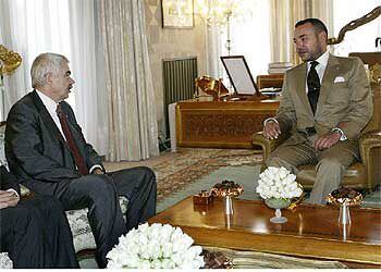 Pasqual Maragall, durante su entrevista con el rey de Marruecos, Mohamed VI.