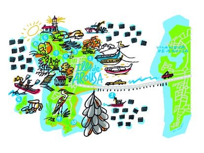 Mapa ilustrado de A Illa de Arousa (Pontevedra).