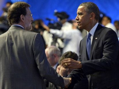 Mariano Rajoy saluda a Barack Obama.