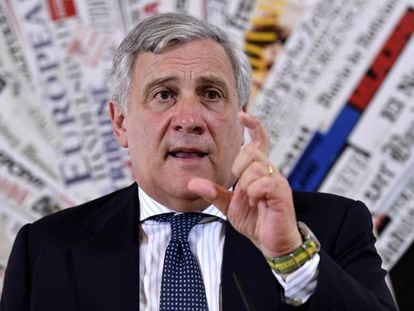 El presidente del Parlamento Europeo, Antonio Tajani, durante una rueda de prensa en Roma (Italia). 