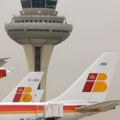 Aviones de Iberia en el aeropuerto de Madrid-Barajas