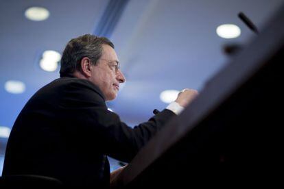 Mario Draghi, presidente del BCE, en su comparecencia en la asamblea del FMI de este mes de abril.