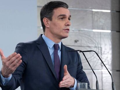 El presidente del Gobierno, Pedro Sánchez, en su intervencíón de este sábado.