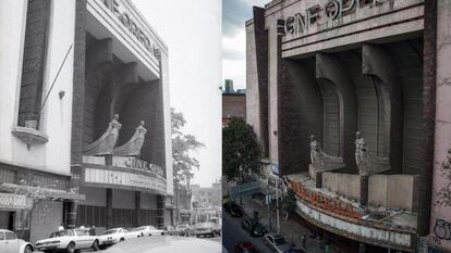A la izquierda, el cine Ópera de la colonia San Rafael (Ciudad de México) en los años setenta. A la derecha, el mismo lugar en la actualidad.
