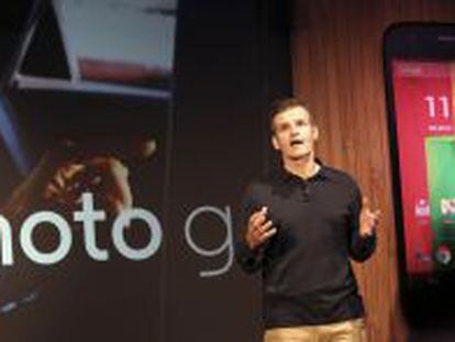 Dennis Woodside, consejero delegado de Motorola Mobility, durante la presentaci&oacute;n del nuevo Moto G.